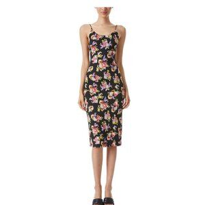 NWT Alice + Olivia Delora Black Magnolia Floral Print Fitted Dress Size …